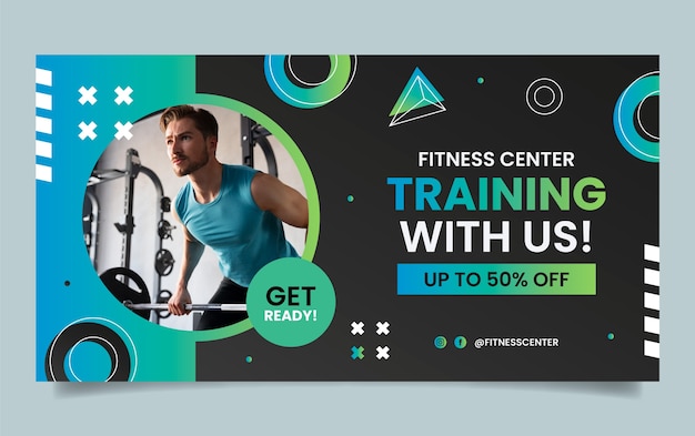 Gradient gym training and exercise social media promo template