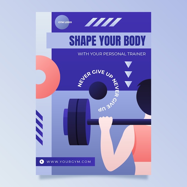 Free vector gradient gym training and exercise vertical poster template