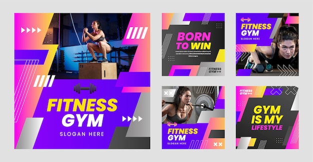 Free vector gradient gym training instagram post