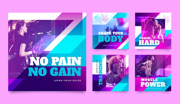 Free vector gradient gym training instagram post