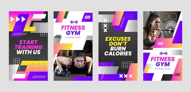 Free vector gradient gym training instagram stories