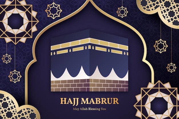 Gradient hajj background with mecca