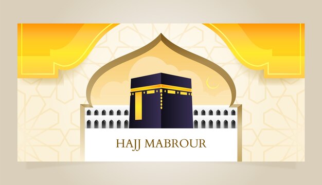 Gradient hajj horizontal banner template with mecca