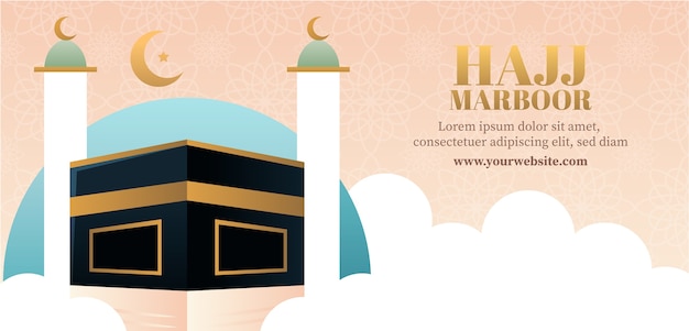 Free vector gradient hajj horizontal banner template with mecca