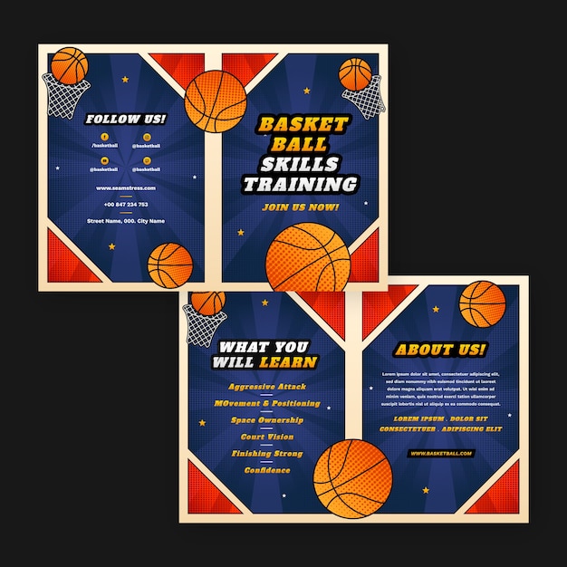 Vettore gratuito modello di brochure di basket mezzitoni sfumati