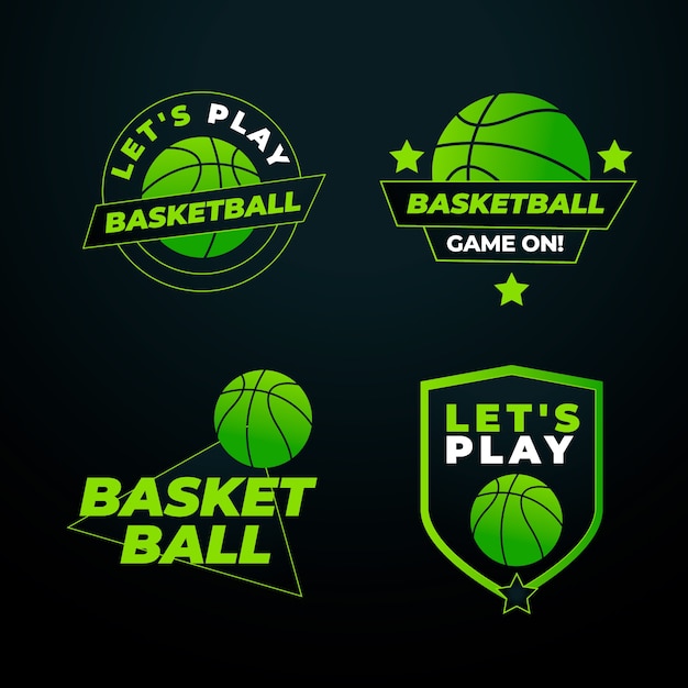 Free vector gradient halftone basketball labels collection