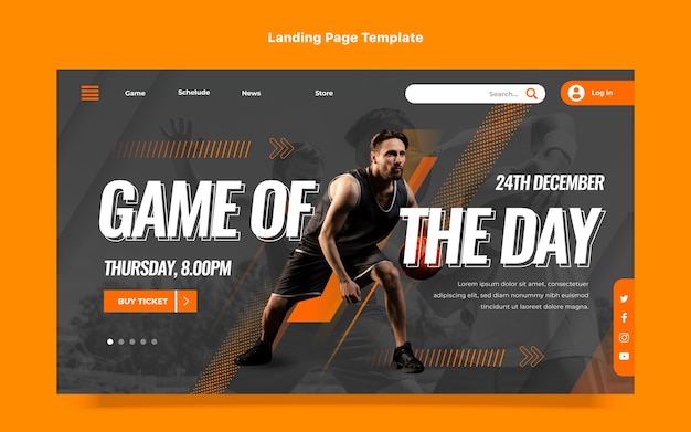 Бесплатное векторное изображение Шаблон целевой страницы баскетбола с градиентом полутонов