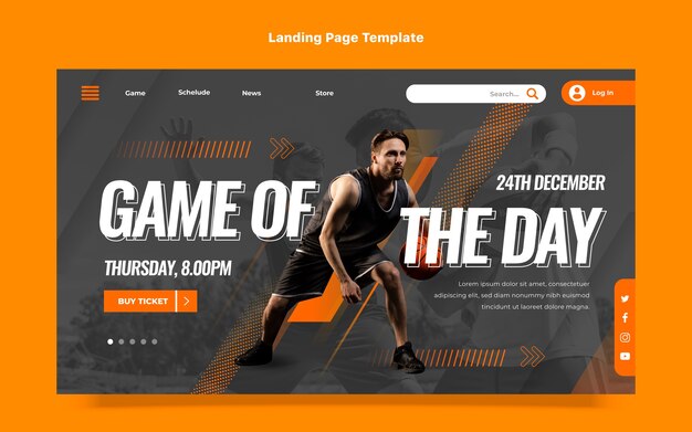 Gradient halftone basketball landing page template