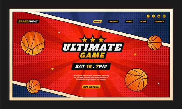 Free Vector gradient halftone basketball landing page template