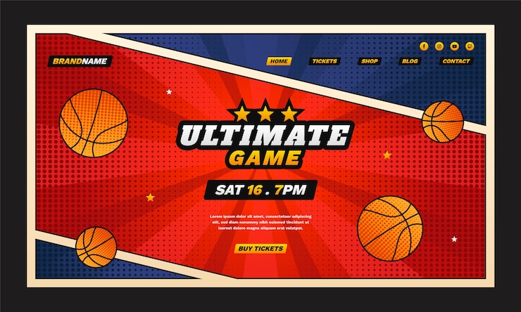 Free Vector gradient halftone basketball landing page template