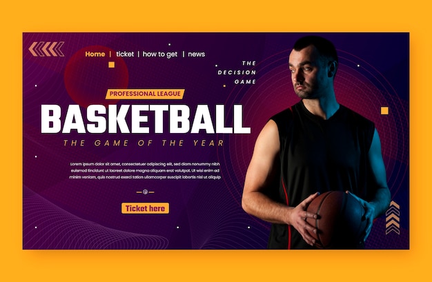 Free vector gradient halftone basketball landing page