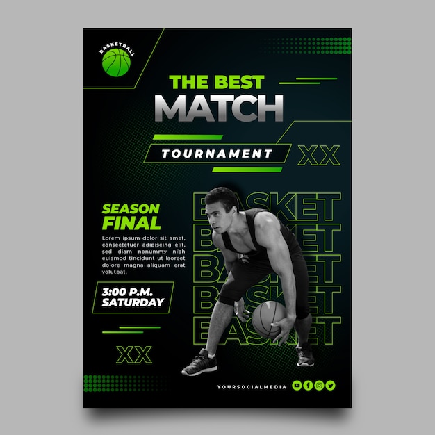 Gradient halftone basketball poster template