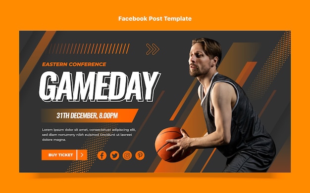 Vettore gratuito modello di post sui social media di basket mezzitoni sfumati