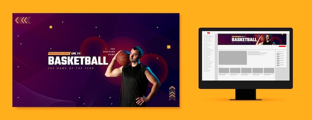 Free vector gradient halftone basketball youtube channel art