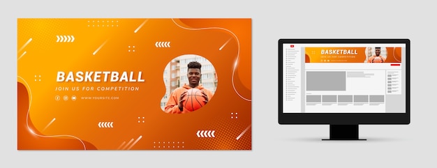 Free vector gradient halftone basketball youtube channel art