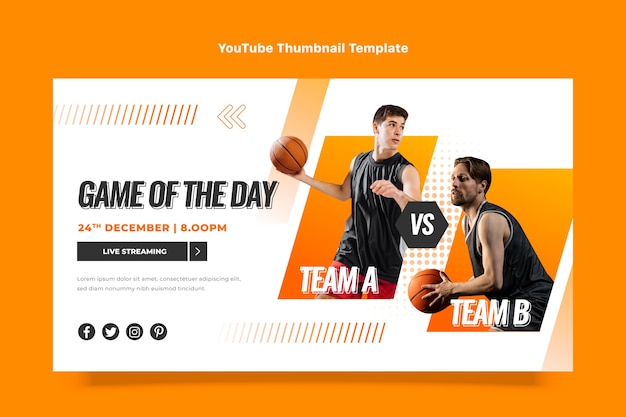 Free vector gradient halftone basketball youtube thumbnail