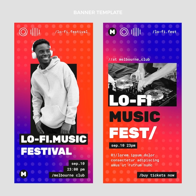 Gradient halftone music festival banners vertical