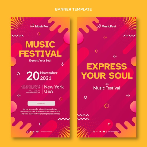 Vettore gratuito banner di festival musicali a mezzitoni sfumati verticali