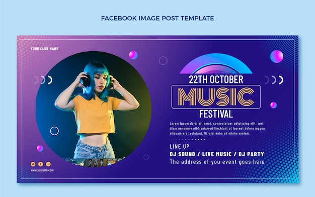 無料ベクター グラデーションハーフトーン音楽祭のfacebook投稿