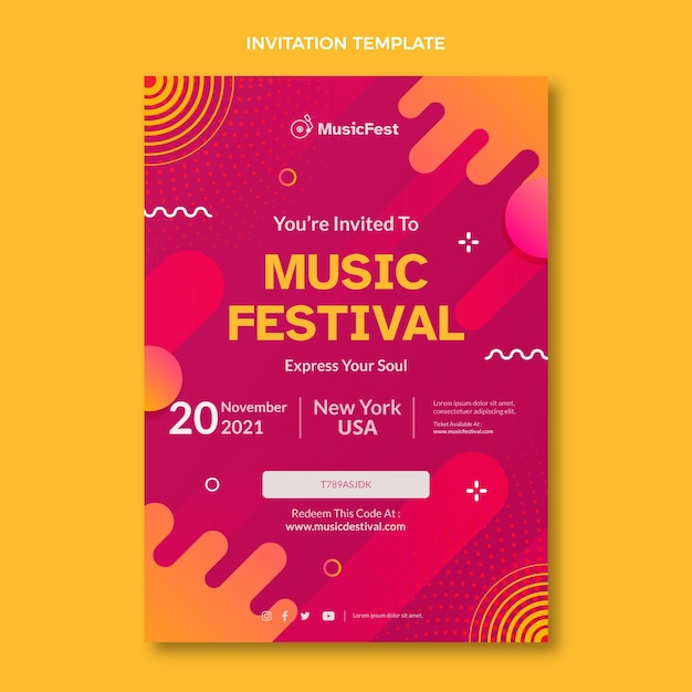 Free vector gradient halftone music festival invitation