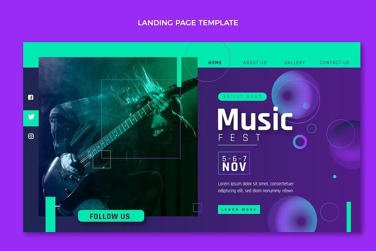 Free Vector gradient halftone music festival landing page