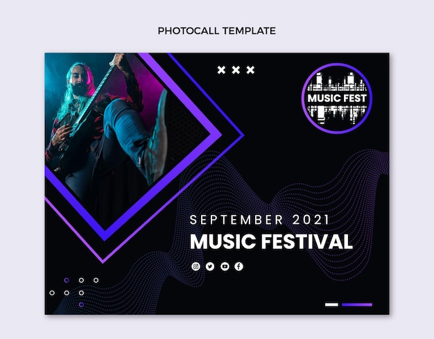 Gradient halftone music festival photocall template