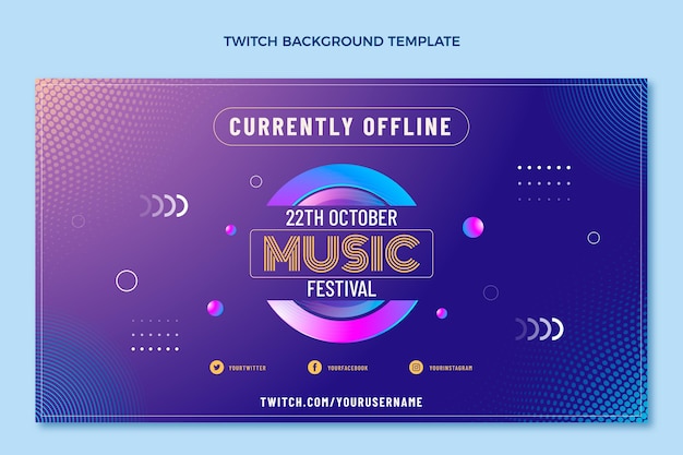 Free vector gradient halftone music festival twitch background