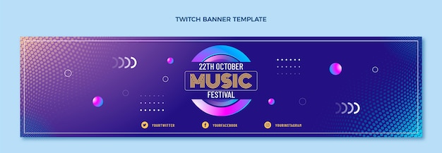 Gradient halftone music festival twitch banner Free Vector