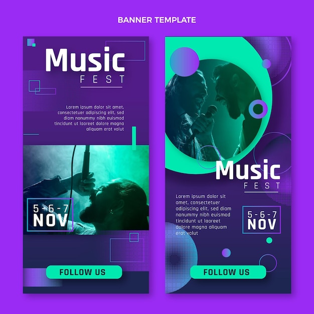 Gradient halftone music festival vertical banners