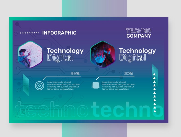 무료 Vector 그라데이션 하프톤 기술 infographic