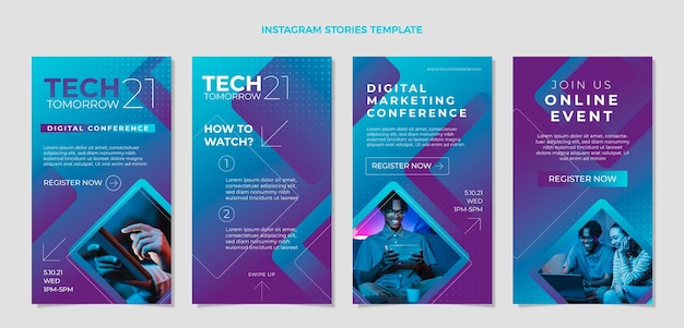 無料ベクター グラデーションハーフトーンテクノロジーのinstagramストーリー