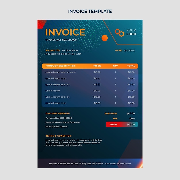 Free vector gradient halftone technology invoice