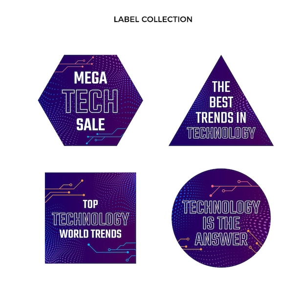 Free vector gradient halftone technology labels