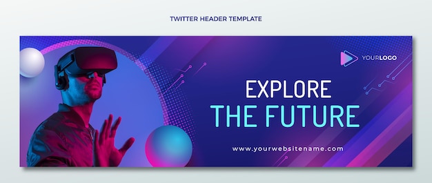 Free vector gradient halftone technology twitter header