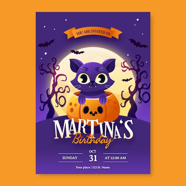 Free vector gradient halloween birthday invitation template