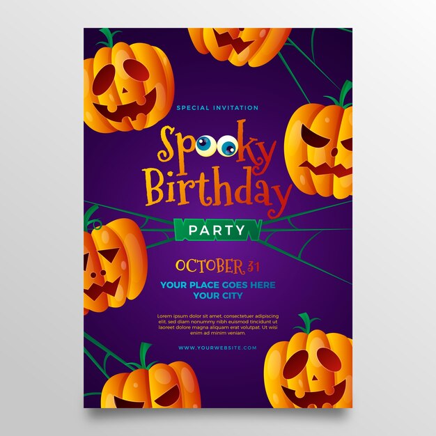 Gradient halloween birthday invitation template