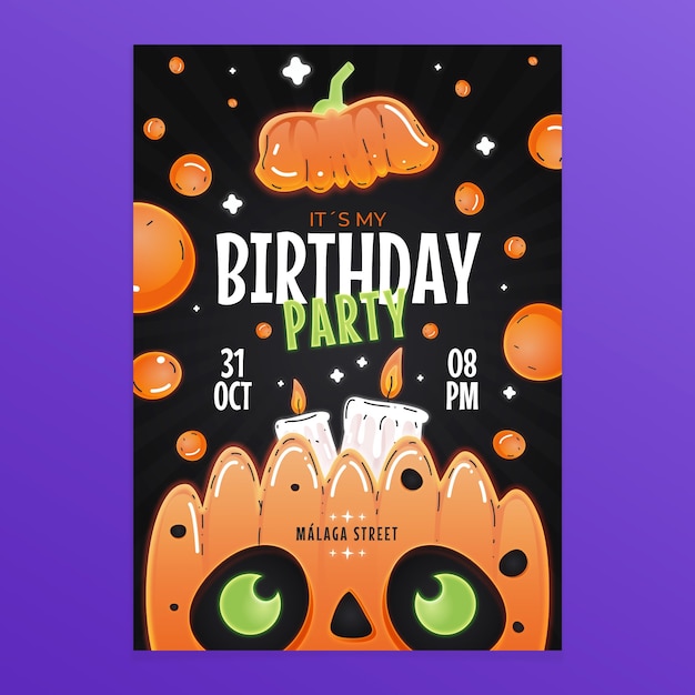 Free vector gradient halloween birthday invitation template