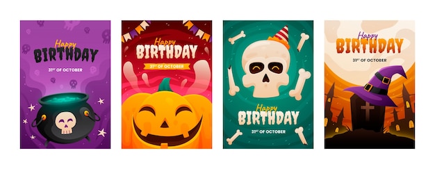 Gradient halloween cards collection