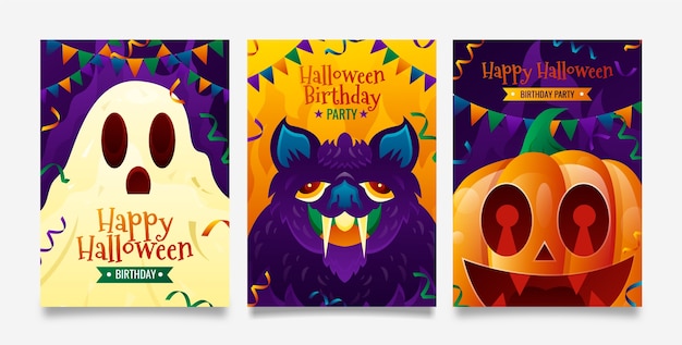 Gradient halloween cards collection