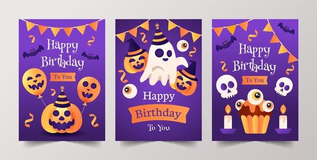 Gradient halloween cards collection