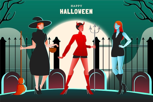 Vettore gratuito collezione di personaggi di halloween sfumati