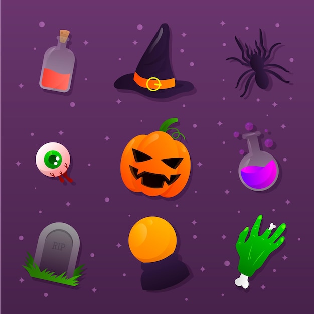 Free vector gradient halloween elements collection