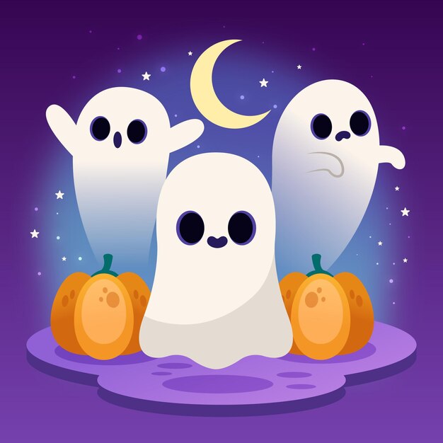 Gradient halloween ghosts illustration