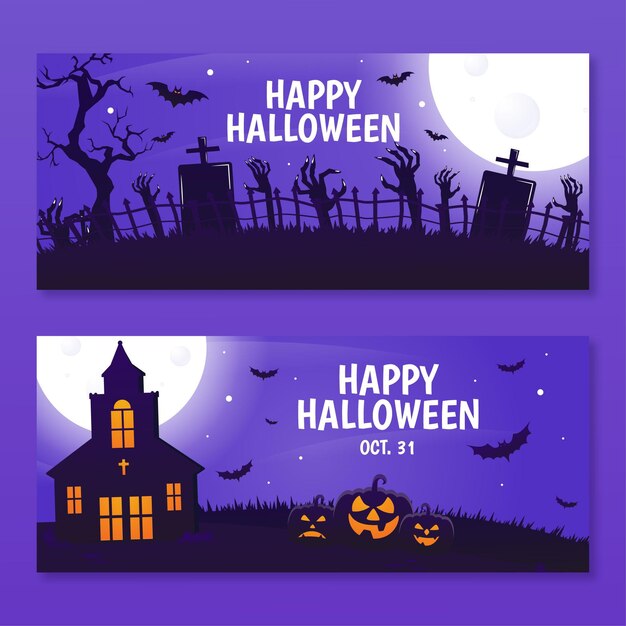 Gradient halloween horizontal banners set