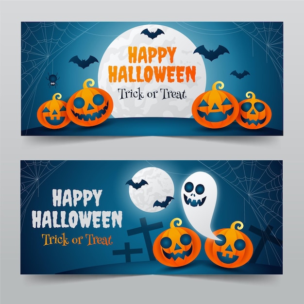 Free vector gradient halloween horizontal banners set