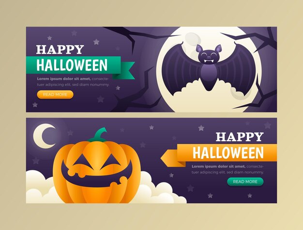 Gradient halloween horizontal banners set