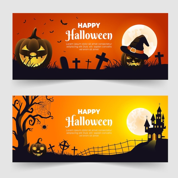 Gradient halloween horizontal banners set