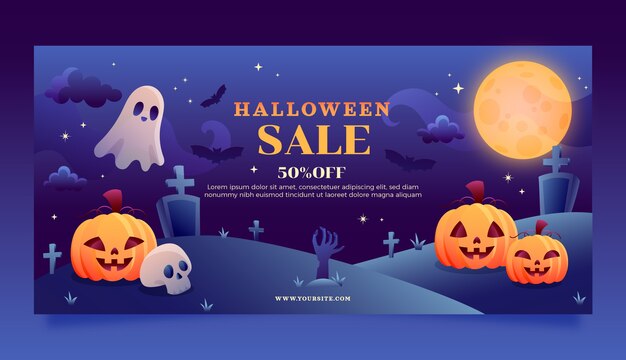 Gradient halloween horizontal sale banner template