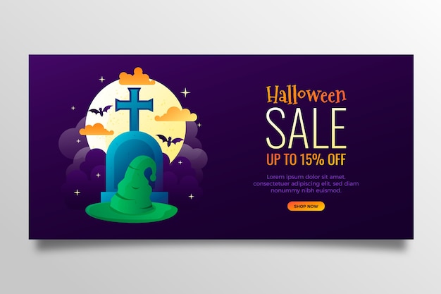 Free vector gradient halloween horizontal sale banner template