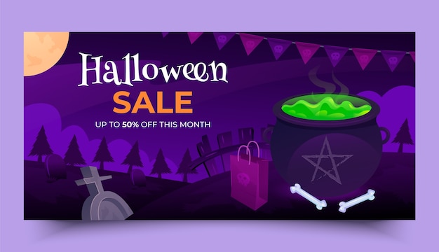 Free vector gradient halloween horizontal sale banner template